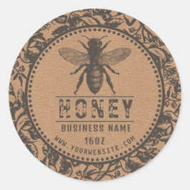 Honigetikett | Blume und Bienen Runder Aufkleber