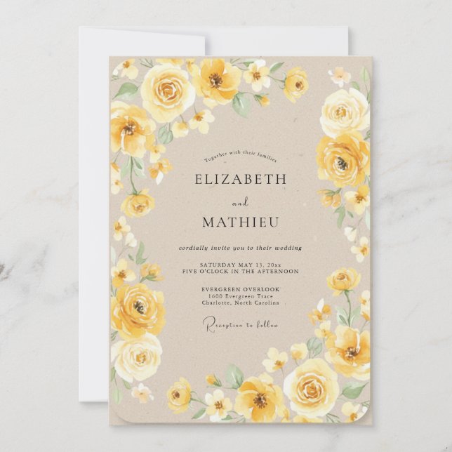 Honiggelbe Rosenhochzeit Einladung (Vorderseite)