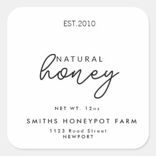 Honigjar-Etikett für Kleinbetriebe Quadratischer Aufkleber