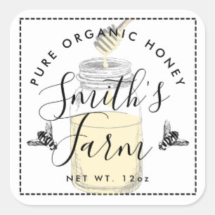 Honigjar-Etikett für Kleinbetriebe Quadratischer Aufkleber