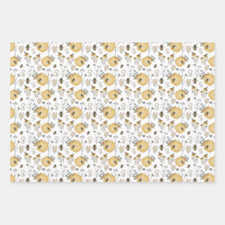 Honigkämme und Blume mit Bienen Geschenkpapier Set
