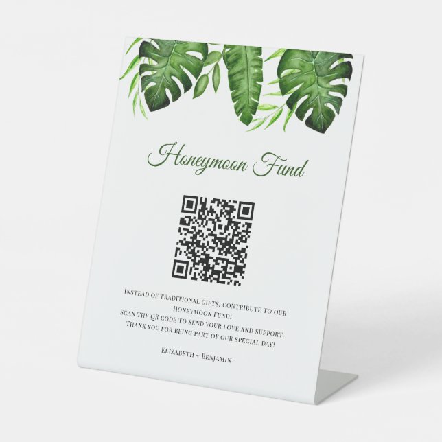 Honigmond Fonds QR Code Tropische Hochzeit Grünpfl Sockelschild (Vorderseite)