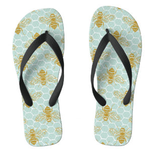 Honigwabe Aquamarin und Bienen Flip Flops