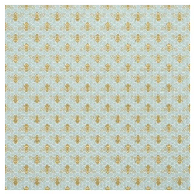 Honigwabe Aquamarin und Bienen Stoff (Muster)