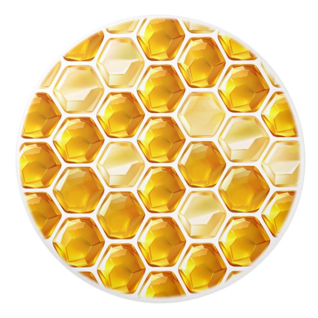 Honigwabe Hexagons gefüllt mit Honig Keramikknauf (Vorderseite)