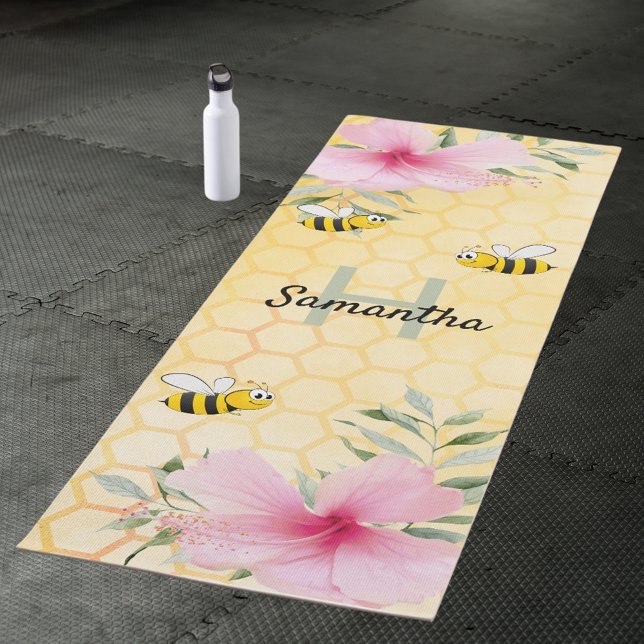 Honigwabe Rosa Blüten Hummelnamen Monogramm Yogamatte (Von Creator hochgeladen)