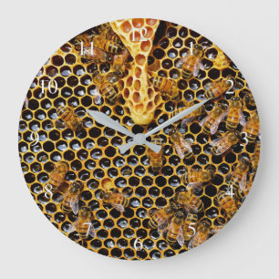 Honigwabe und Bienen Große Wanduhr