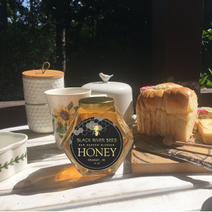 Honigwabe und Bienenroh-Honig-Etikett Schwarz Runder Aufkleber