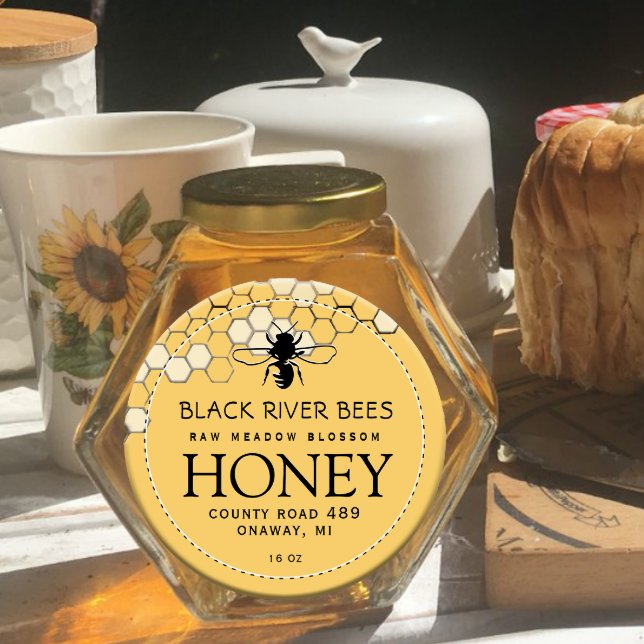 Honigwabe und Bienenstück-Honey-Label Provence Yel Runder Aufkleber (Von Creator hochgeladen)