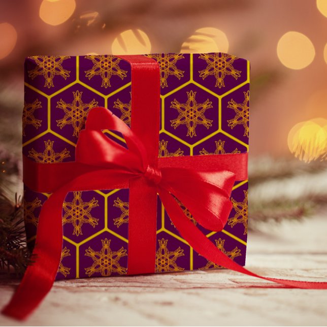 Honigwabe zeichnend Muster mit königlicher Blume Geschenkpapier (Von Creator hochgeladen)