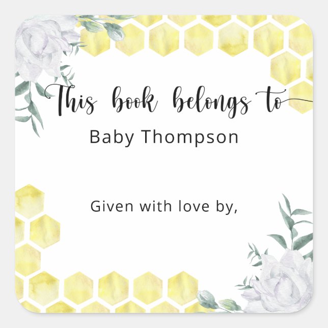 Honigwaben - dieses Buch gehört Quadratischer Aufkleber (Vorderseite)