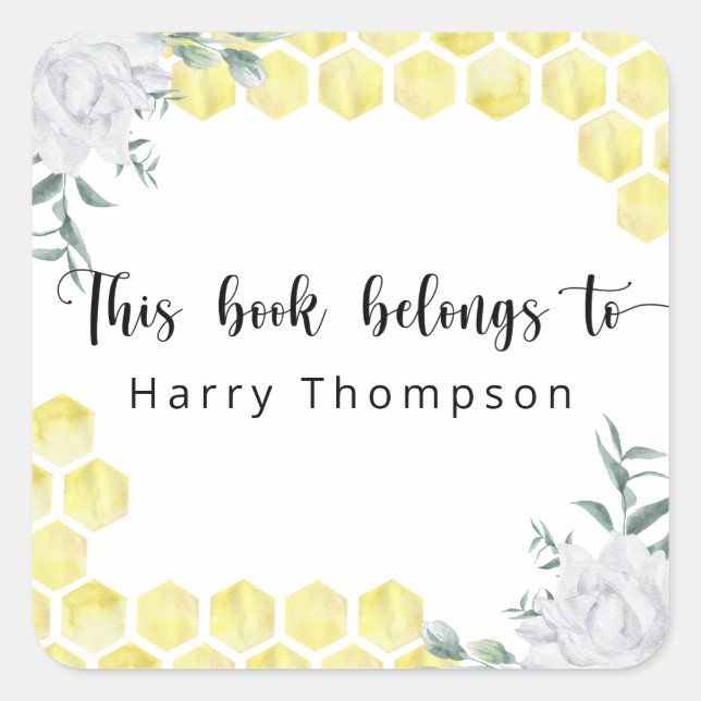 Honigwaben - dieses Buch gehört Quadratischer Aufkleber (Vorderseite)