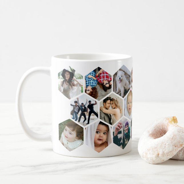 Honigwaben-Foto-Collage 20 Bilder Kaffeetasse (Mit Donut)