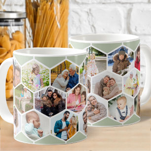 Honigwaben-Fotocollage 17 Bilder Salbeigrün Kaffeetasse