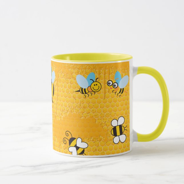 Honigwabenbäume und Cartoon Bee Ringer-Tasse Tasse (Rechts)