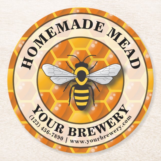 Honigwabenkraut, Apiary/Mead Template Runder Pappuntersetzer (Vorderseite)