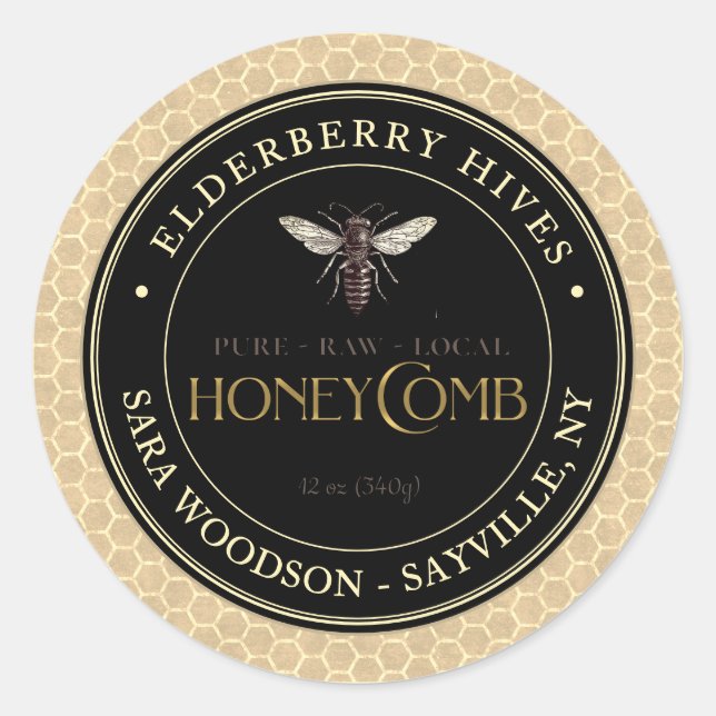Honigwabenkraut-Goldhoney-Label Vintage Bienenköni Runder Aufkleber (Vorderseite)