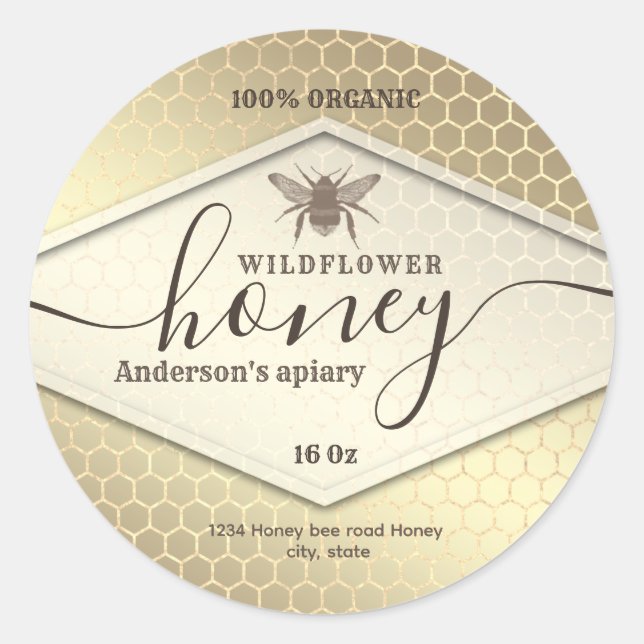 Honigwabenschild aus Vintagem Gold Runder Aufkleber (Vorderseite)