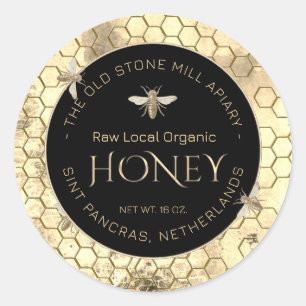 Honigwabensiegel Gelbe Grunge (Vintage Biene) Runder Aufkleber
