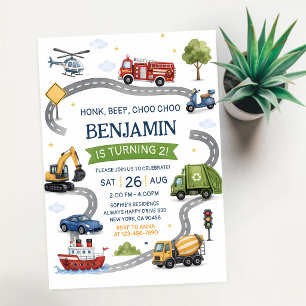Honk Beep Choo Choo Lastwagen Autos Geburtstag Einladung