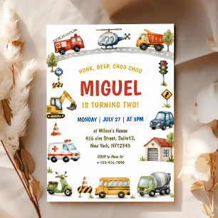 Honk Beep Choo Choo Lastwagen Autos Geburtstag Einladung
