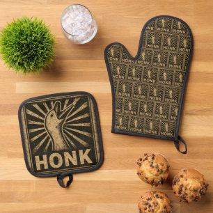 Honk Goose Funny Duck Chicken Meme Ofenhandschuh & Topflappen-Set