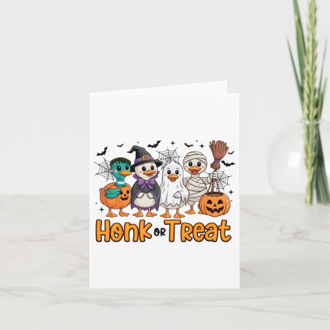 Honk oder Leckerei Funny Goose Halloween Kostüm Sp Karte (Vorderseite)