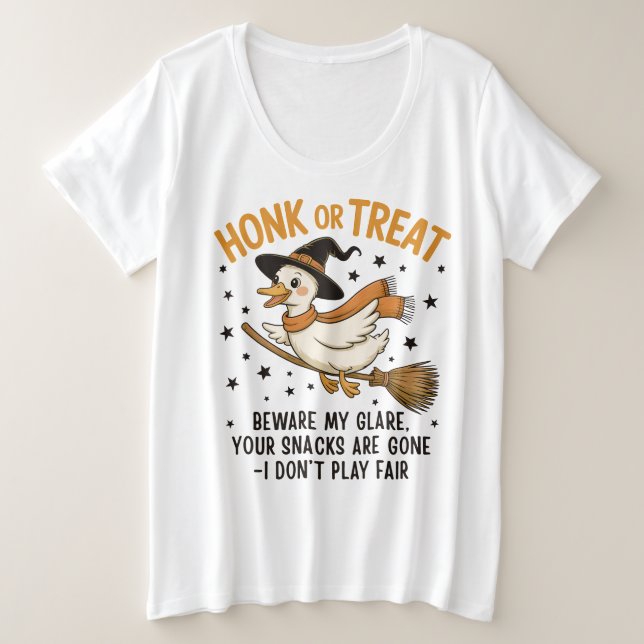 Honk or Treat Funny Halloween Goose Große Größe T-Shirt (Design vorne)