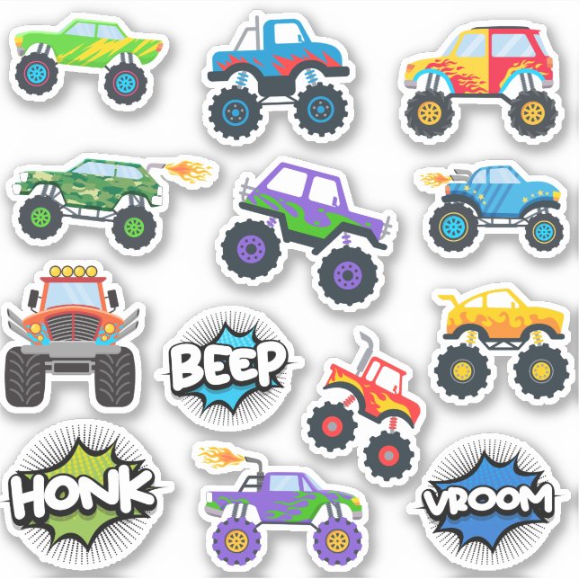 Honk Piep Monster Trucks Boy Aufkleber Pack (Vorderseite)