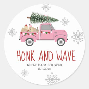 Honk & Wave Christmas Baby Shower Runder Aufkleber