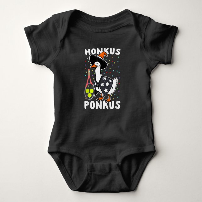 Honkus Ponkus Funny Goose Halloween Kostüm Tennis Baby Strampler (Vorderseite)