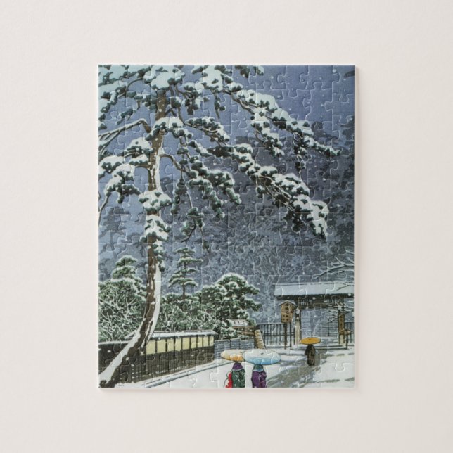 Honmonji Tempel im Schnee - Kawase Hasui 川瀬巴水 Puzzle (Vertikal)