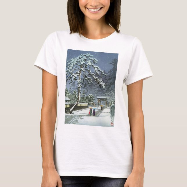 Honmonji Tempel im Schnee - Kawase Hasui 川瀬巴水 T-Shirt (Vorderseite)