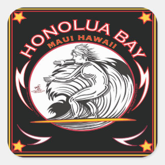 HONOLUA BAY MAUI HAWAII SURFEN QUADRATISCHER AUFKLEBER
