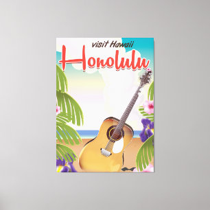 Honolulu Akustikgitarre Vintage-Reiseposter. Leinwanddruck