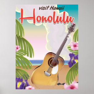 Honolulu Akustikgitarre Vintage-Reiseposter. Poster