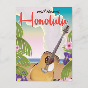 Honolulu akustische Gitarre Vintage Reise Poster. Postkarte