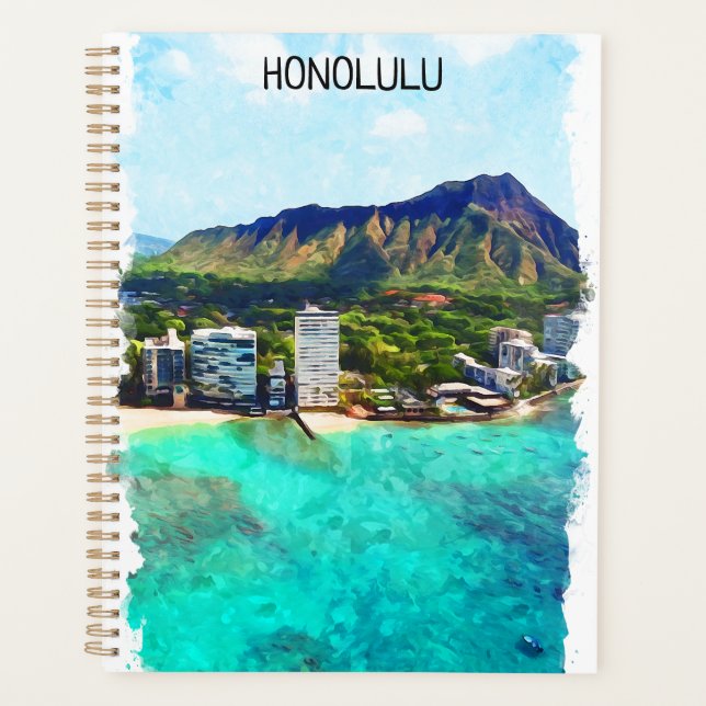 Honolulu Beach Hawaii Vintage Reiseansicht Planer (Vorderseite)