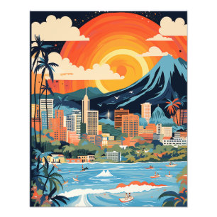 Honolulu Beach Poster Bright Colors AI Generiert