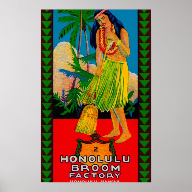 Honolulu Broom Handle LabelHonolulu, HI Poster (Vorne)