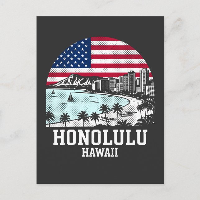 Honolulu City Hawaii American Flag Postkarte (Vorderseite)