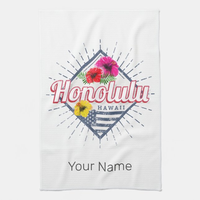 Honolulu City Hawaii United Staaten Vintag USA Geschirrtuch (Vertikal)