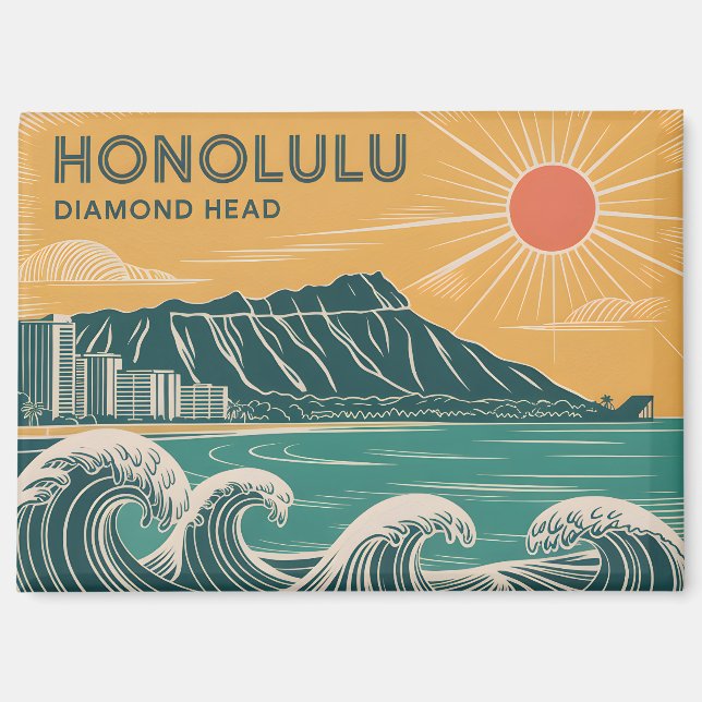 Honolulu Diamond Head Oahu Waikiki Retro Classic Magnet (Vorderseite)