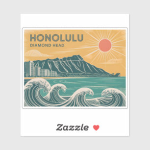 Honolulu Diamond Head Oahu Waikiki Retro Minimal Aufkleber