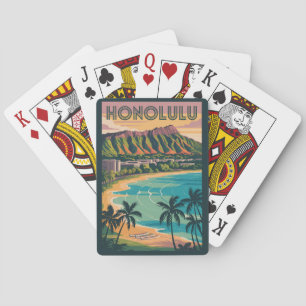Honolulu Hawaii Illustration Reise Kunst Vintage Spielkarten
