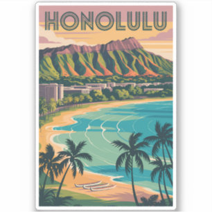 Honolulu Hawaii Illustration Travel Art Vintag Aufkleber