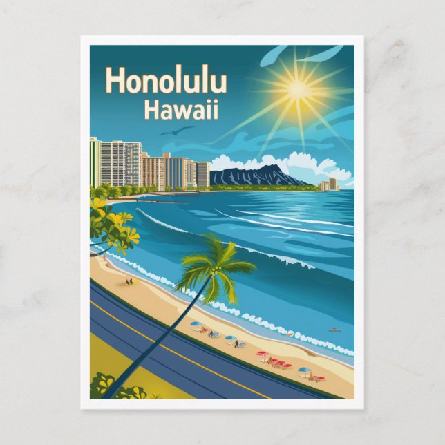 Honolulu Hawaii Küstenansicht Vintag Save the Date Postkarte (Vorderseite)