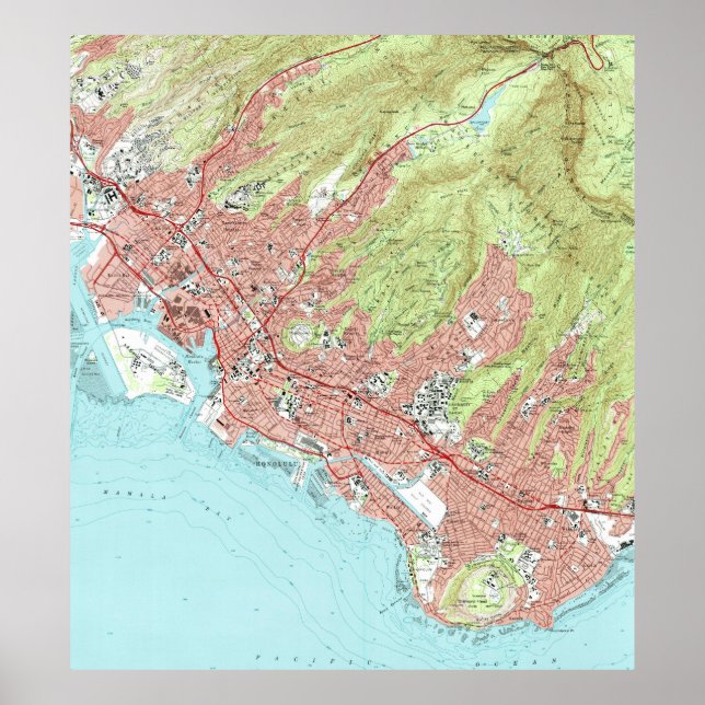 Honolulu Hawaii Map (1983) Poster (Vorne)