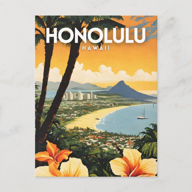 Honolulu Hawaii Nostalgic Travel Postkarte (Vorderseite)