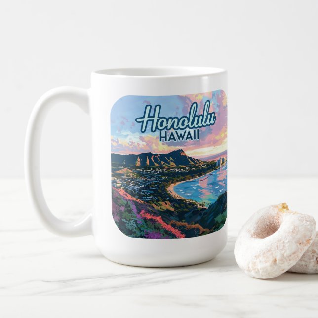 Honolulu Hawaii Oahu Waikiki Beach Diamondhead Kaffeetasse (Mit Donut)